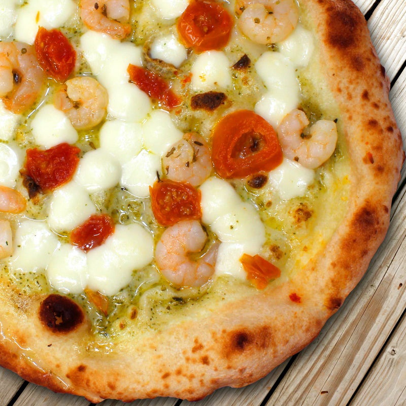 小エビとチェリートマトのジェノベーゼピッツァ@fontana